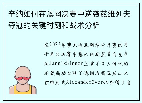 辛纳如何在澳网决赛中逆袭兹维列夫夺冠的关键时刻和战术分析